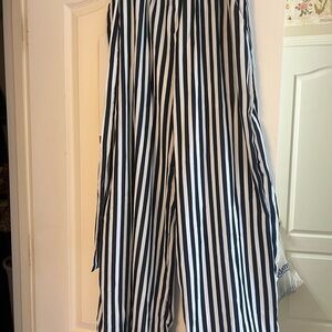 Fashion Nova Navy and White Striped Flare Pants